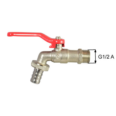 Messingfitting, Auslauf-Kugelhahn mit Schlauch-Anschluss-Verschraubung, G1/2A