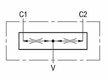 Schaltsymbol Stromteilventil, doppeltwirkend