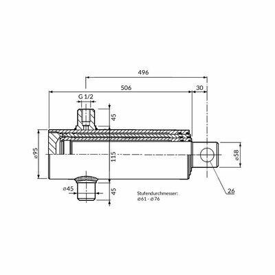 Einfachwirkender Teleskopzylinder, zweistufig, Hub 795mm Zeichnung