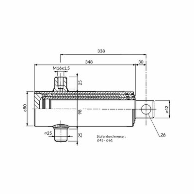 Einfachwirkender Teleskopzylinder, zweistufig, Hub 500mm Zeichnung