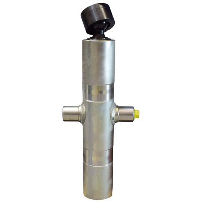 Einfachwirkender Teleskopzylinder mit Kugelgelenk, dreistufig, Hub 875mm