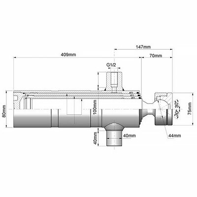 Einfachwirkender Teleskopzylinder mit Kugelgelenk, zweistufig, Hub 620mm