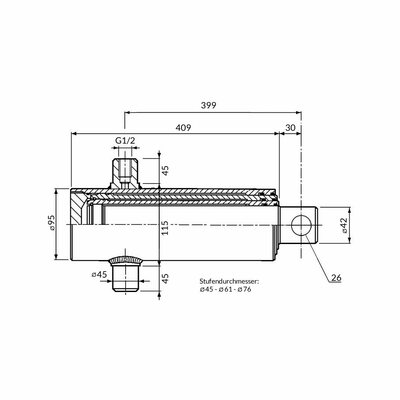 Einfachwirkender Teleskopzylinder, dreistufig, Hub 910mm Zeichnung