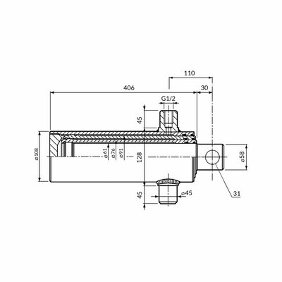 Einfachwirkender Teleskopzylinder, dreistufig, Hub 875mm Zeichnung