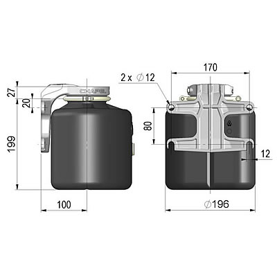 Maße CH-RP4P-HALTER Öltank 4 Liter