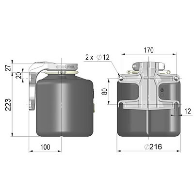 Maße CH-RP6P-HALTER Öltank 6 Liter
