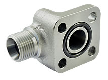 Ansicht von unten Winkel-Flanschverschraubung mit Schneidringanschluss Typ BFW