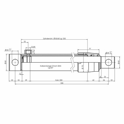 Einfachwirkender Hydraulikzylinder- Technische Zeichnung