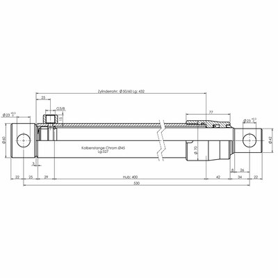 Einfachwirkender Hydraulikzylinder- Technische Zeichnung