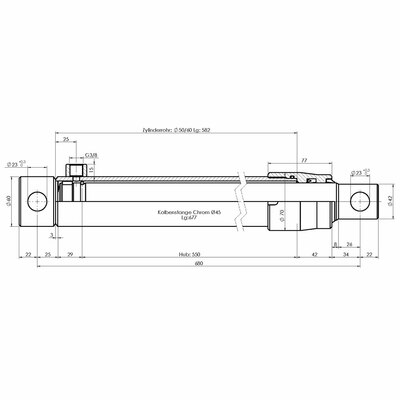 Einfachwirkender Hydraulikzylinder- Technische Zeichnung