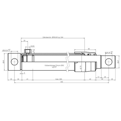 Einfachwirkender Hydraulikzylinder- Technische Zeichnung