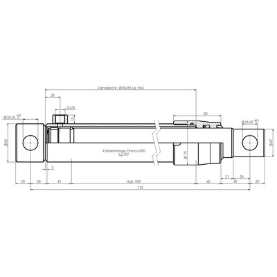 Einfachwirkender Hydraulikzylinder- Technische Zeichnung