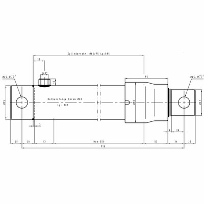 Einfachwirkender Hydraulikzylinder- Technische Zeichnung