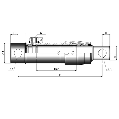 Einfachwirkender Hydraulikzylinder- Technische Zeichnung