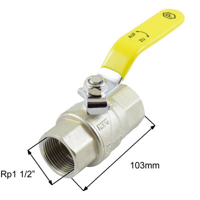 Messing-Kugelhahn für Gas mit DVGW-Zulassung NW40 Rp1 1/2"