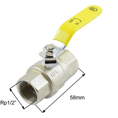 Messing-Kugelhahn für Gas mit DVGW-Zulassung NW15 Rp1/2"