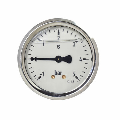 Glyzerinmanometer Ø 63 mm, -1...+5bar (Vakuum + Überdruck) mit Befestigungsbügel