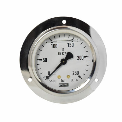 Glyzerinmanometer Ø 63 mm, 0...250bar mit Befestigungsrand