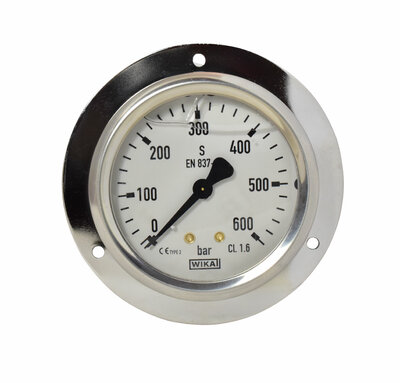 Glyzerinmanometer Ø 63 mm, 0...600bar mit Befestigungsrand
