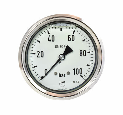 Glyzerinmanometer Ø 100mm, 0...100bar mit Befestigungsbügel