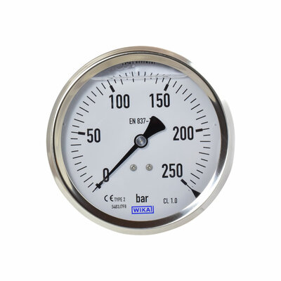 Glyzerinmanometer Ø 100mm, 0...250bar mit Befestigungsbügel